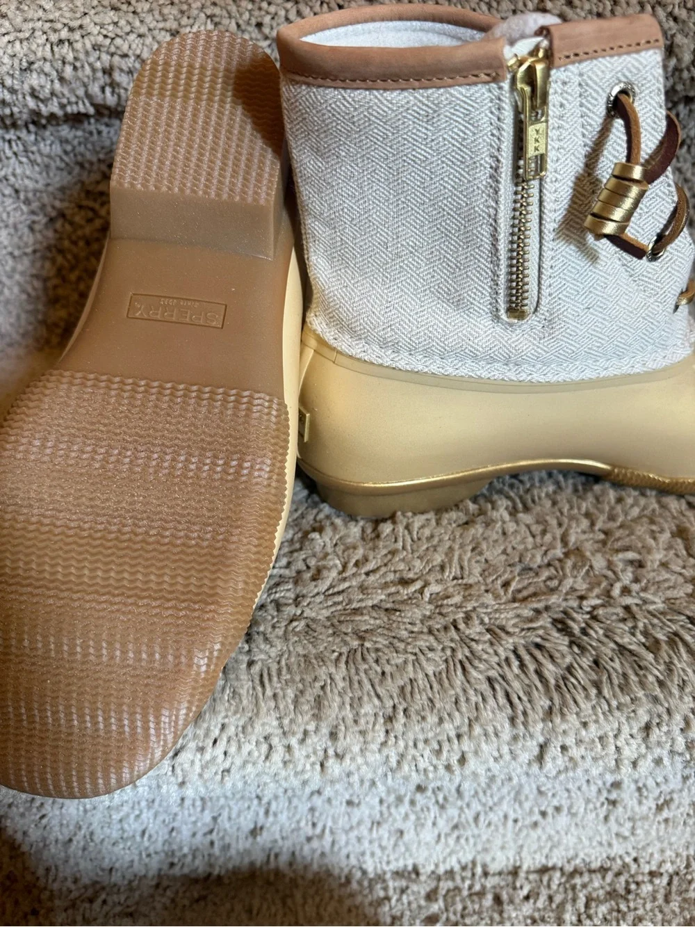 Sperry Gold and Cream Women's Duck Boots